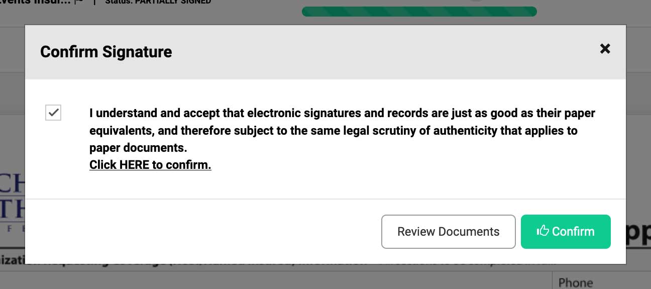 A screenshot of the “Confirm Signature” prompt